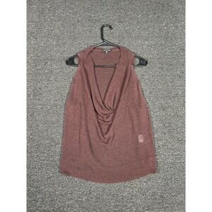 Eileen Fisher Tank Top Blouse Women's Large Brown Linen Knit Ruffle V-Neck
